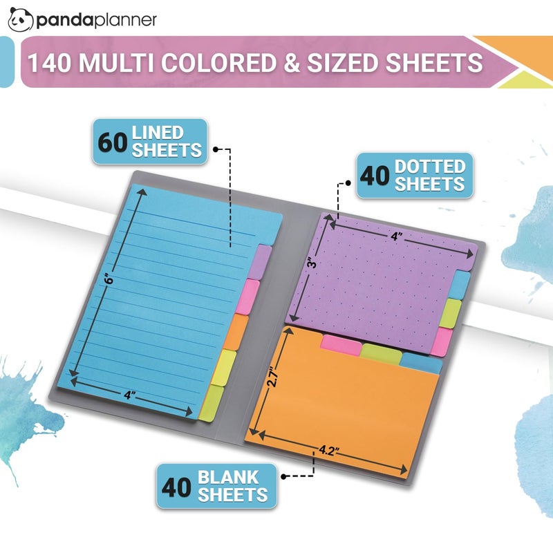 Panda Planner Sticky Notes Set â€“ 140 Assorted Spring Colors with Tabbed, Dotted, Lined & Blank Notes â€“ Colorful Adhesive Tabs for Home, Office & School Organization, Productivity & Planning - Image 3